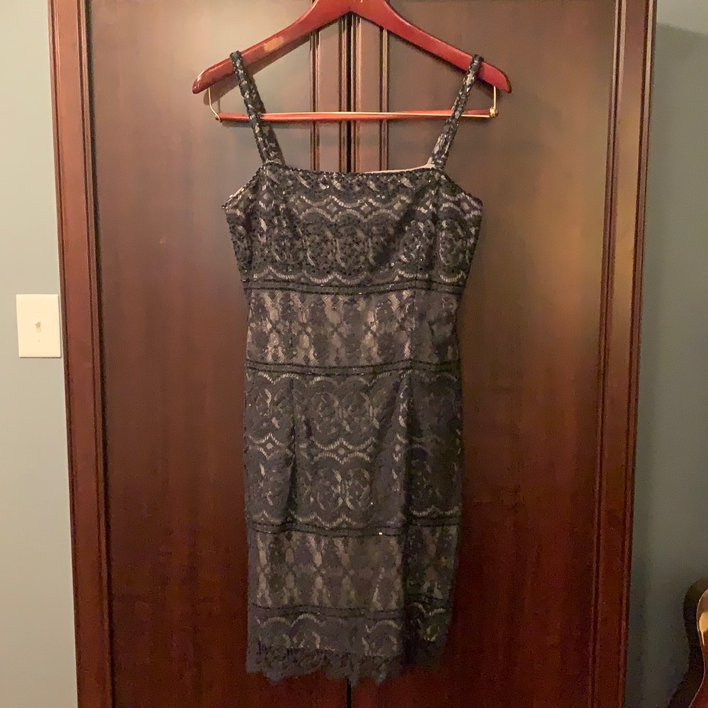Amazing lace beaded little black slip dress